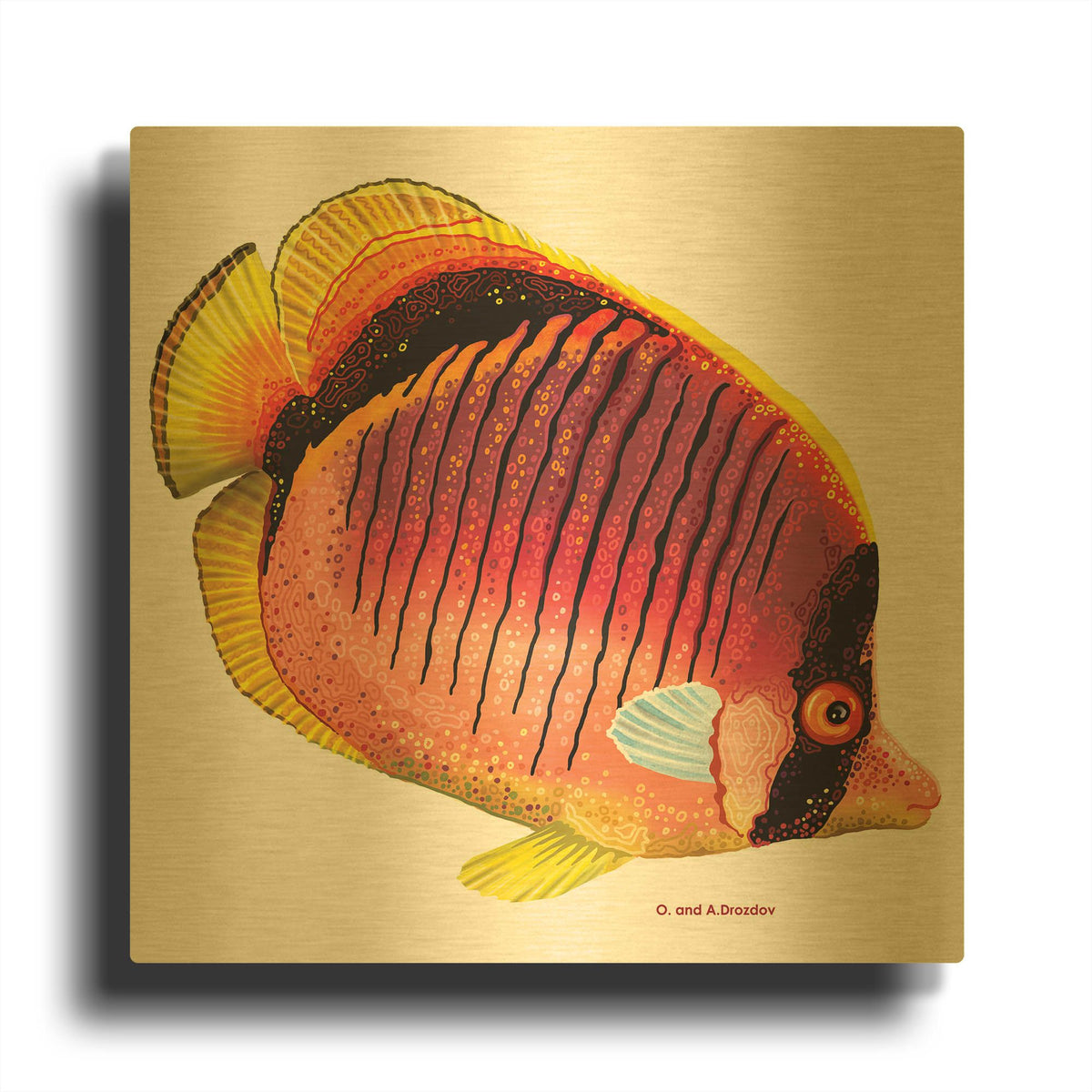 'New Fish 1' By Olga and Alexey Drozdov Gold Metal Wall Art
