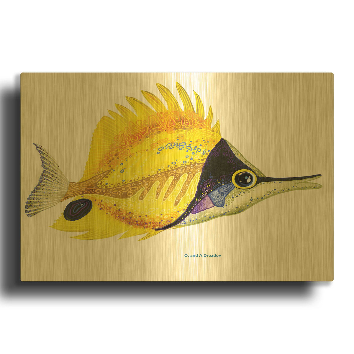 'Fish 5 Red Yellow' By Olga and Alexey Drozdov Gold Metal Wall Art