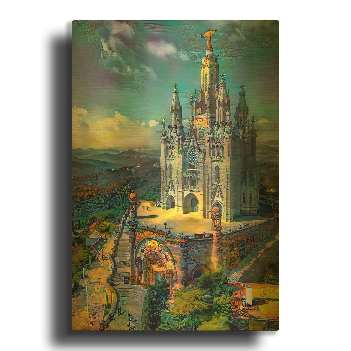 'Barcelona Spain Tibidabo Church' By Pedro Gavidia Gold Metal Wall Art