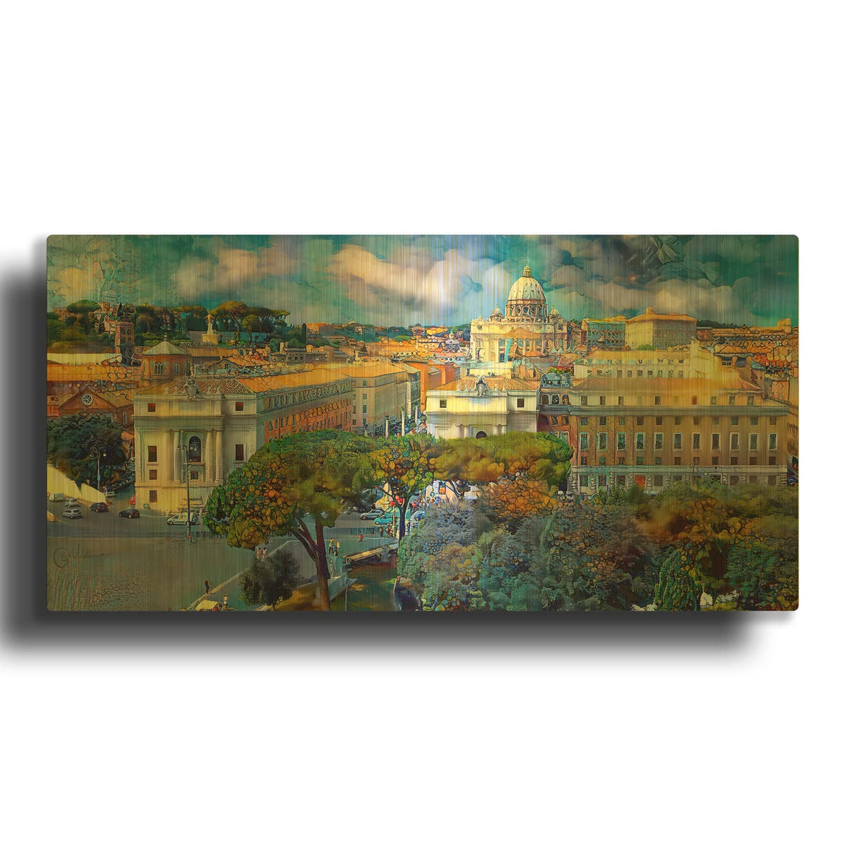 'Vaticano San Pedro from San Angelo' By Pedro Gavidia Gold Metal Wall Art
