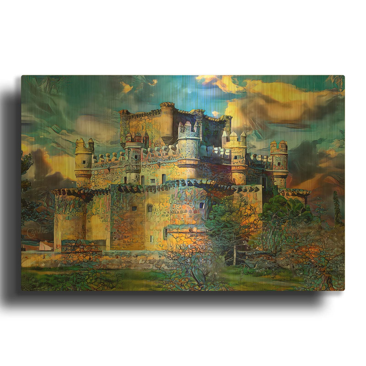 'Toledo Spain Guadamur Castle' By Pedro Gavidia Gold Metal Wall Art