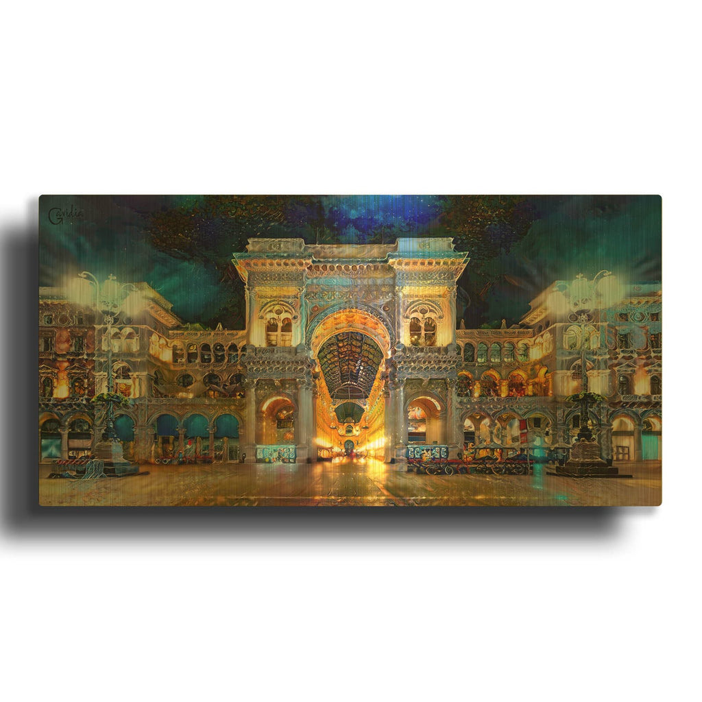 'Milan Italy Vitorio Emanuel II Night 2022' By Pedro Gavidia Gold Metal Wall Art