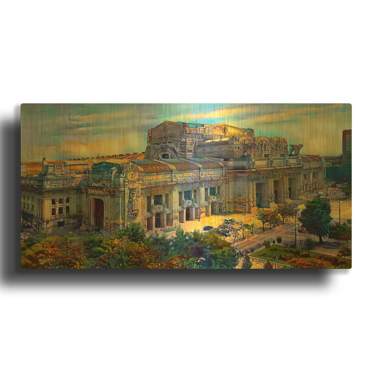 'Milan Italy Central Station' By Pedro Gavidia Gold Metal Wall Art