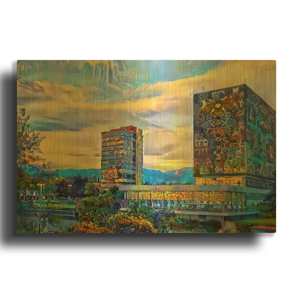 'Mexico City University City' By Pedro Gavidia Gold Metal Wall Art