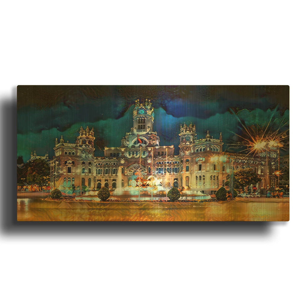 'Madrid Spain Cibeles Palace' By Pedro Gavidia Gold Metal Wall Art