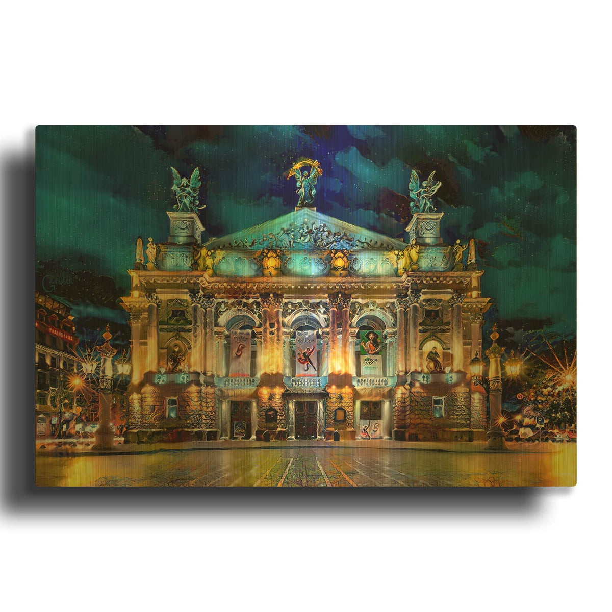 'Leopolis Ukraine Opera' By Pedro Gavidia Gold Metal Wall Art