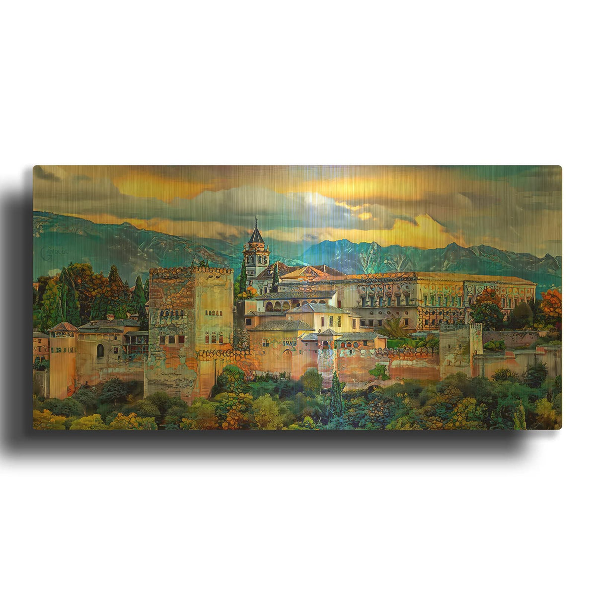 'Granada Spain La Alhambra' By Pedro Gavidia Gold Metal Wall Art