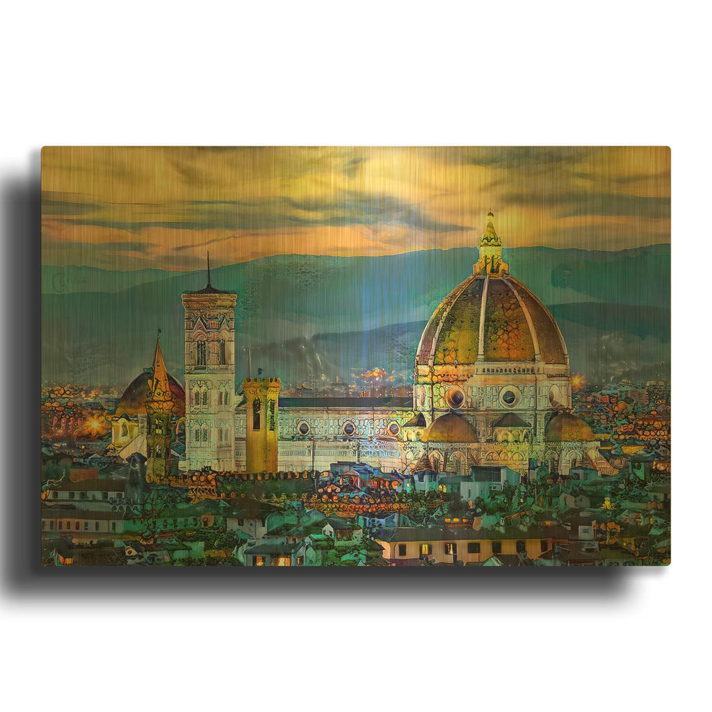 'Florence Italy Duomo Sunset' By Pedro Gavidia Gold Metal Wall Art