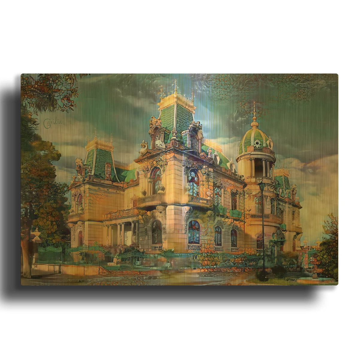 'Chihuahua Mexico Quinta Gameros' By Pedro Gavidia Gold Metal Wall Art