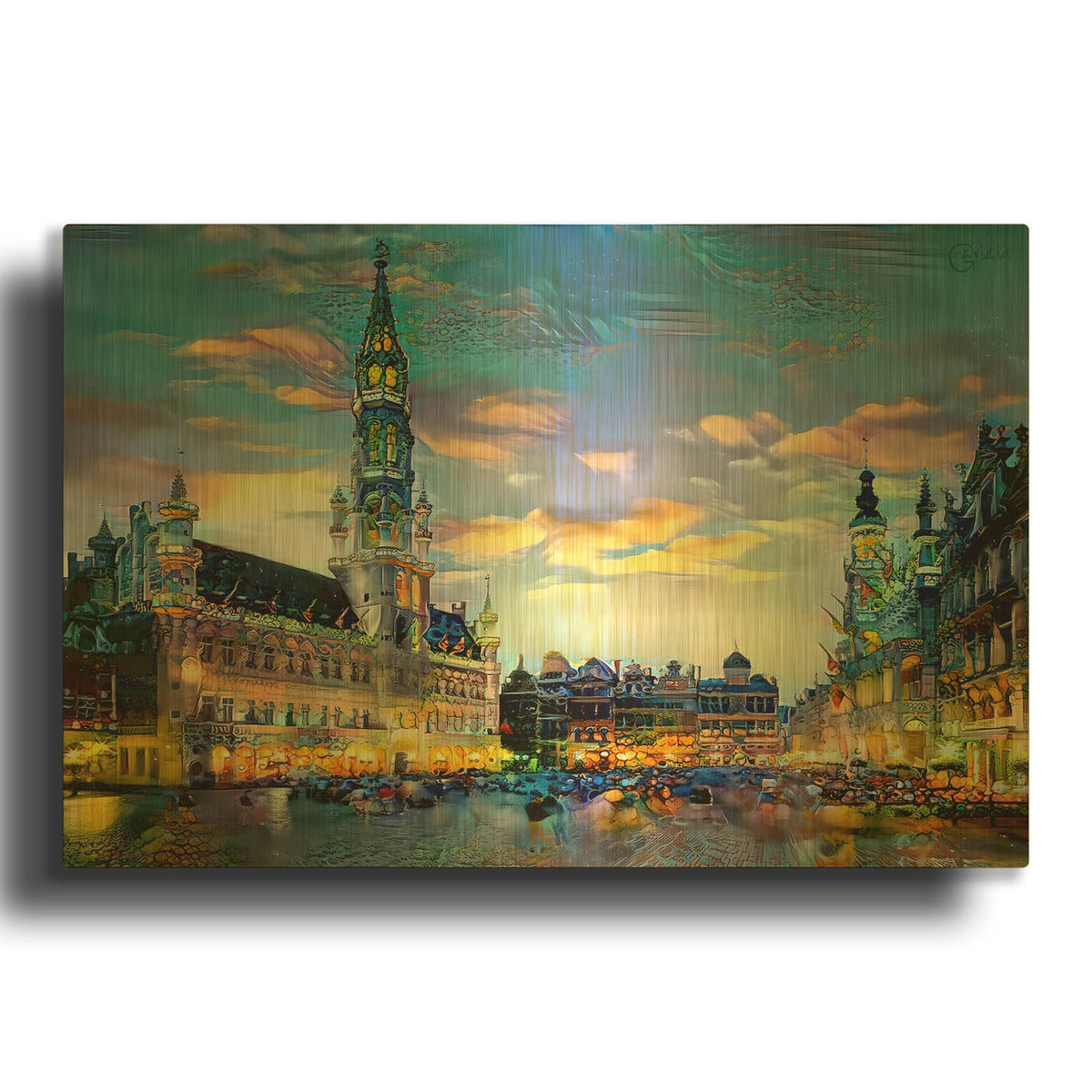 'Brussels Belgium Night' By Pedro Gavidia Gold Metal Wall Art