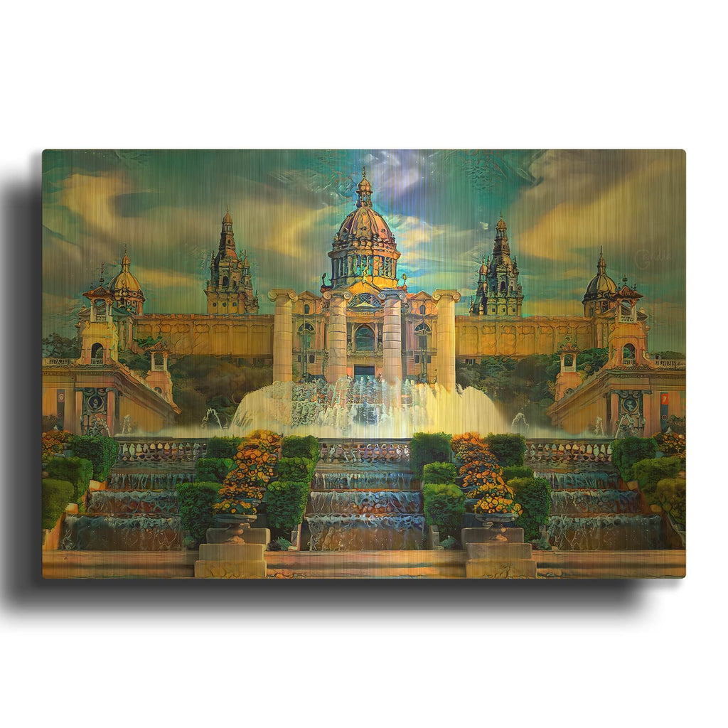 'Barcelona Spain Montjuic' By Pedro Gavidia Gold Metal Wall Art