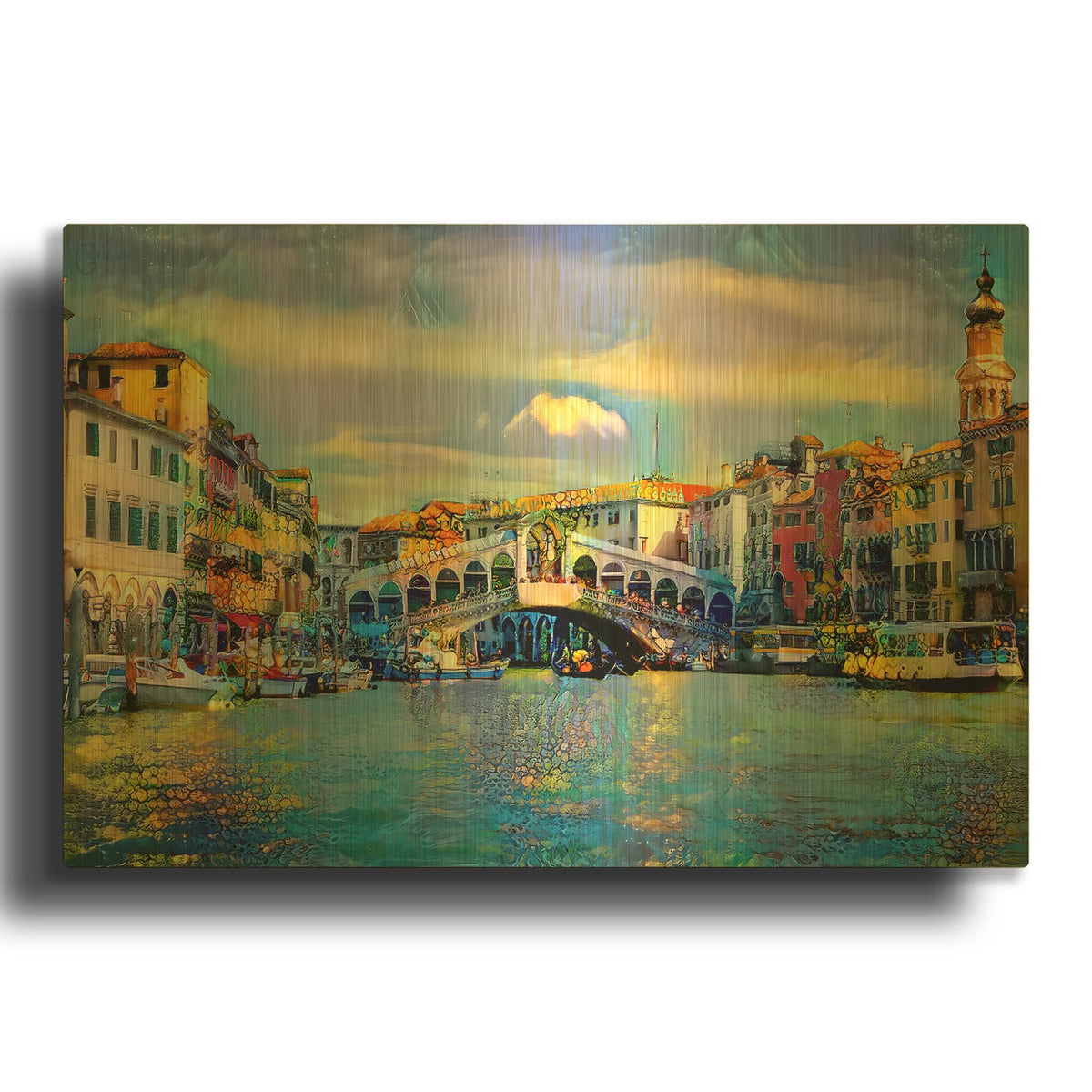 'Venice Italy Rialto Bridge' By Pedro Gavidia Gold Metal Wall Art