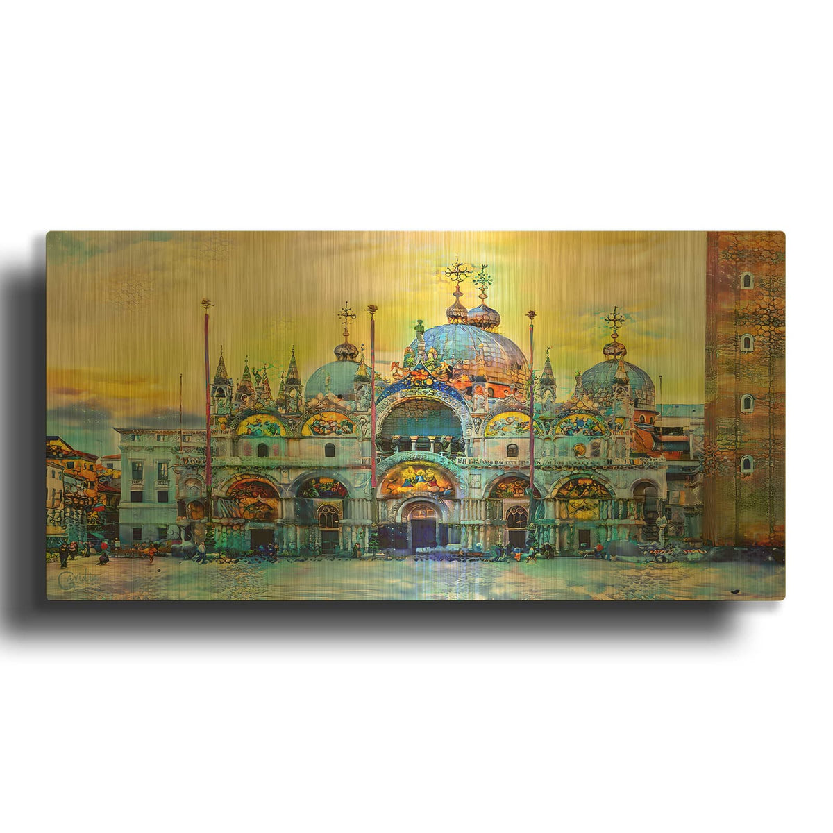 'Venice Italy Patriarchal Cathedral Basilica of Saint Mark at Sunset' By Pedro Gavidia Gold Metal Wall Art