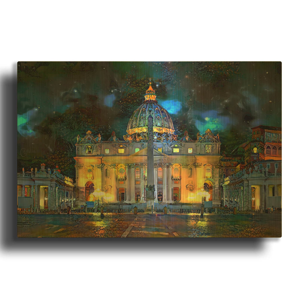 'Vatican City Saint Peter Basilica at night' By Pedro Gavidia Gold Metal Wall Art