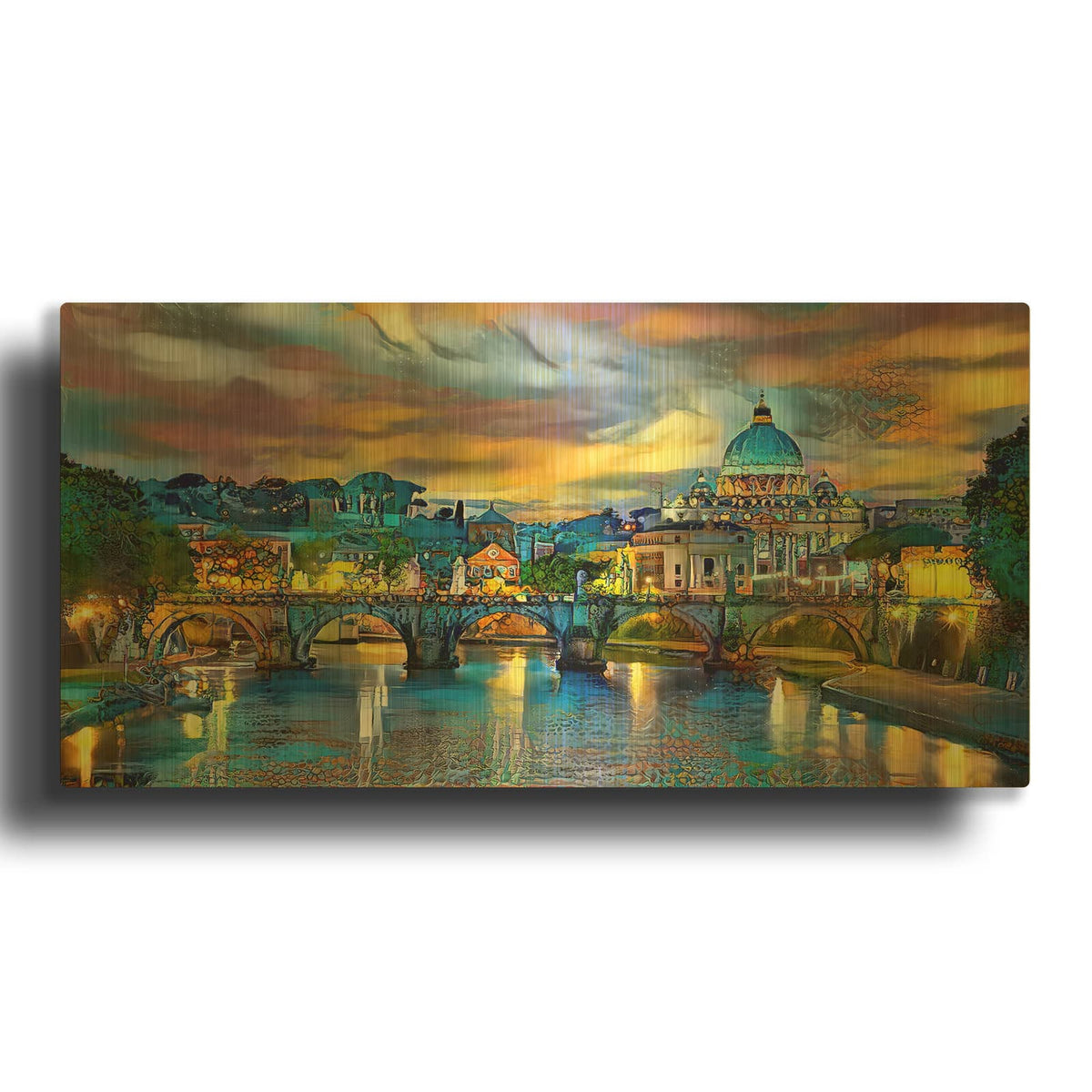 'Vatican City Saint Peter Basilica and bridge by night' By Pedro Gavidia Gold Metal Wall Art