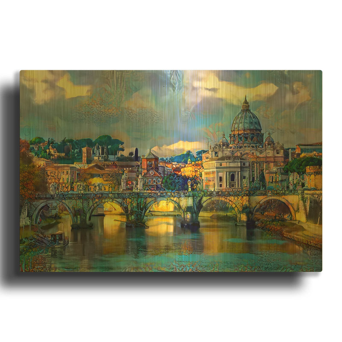 'Vatican City Saint Peter Basilica and bridge by day' By Pedro Gavidia Gold Metal Wall Art