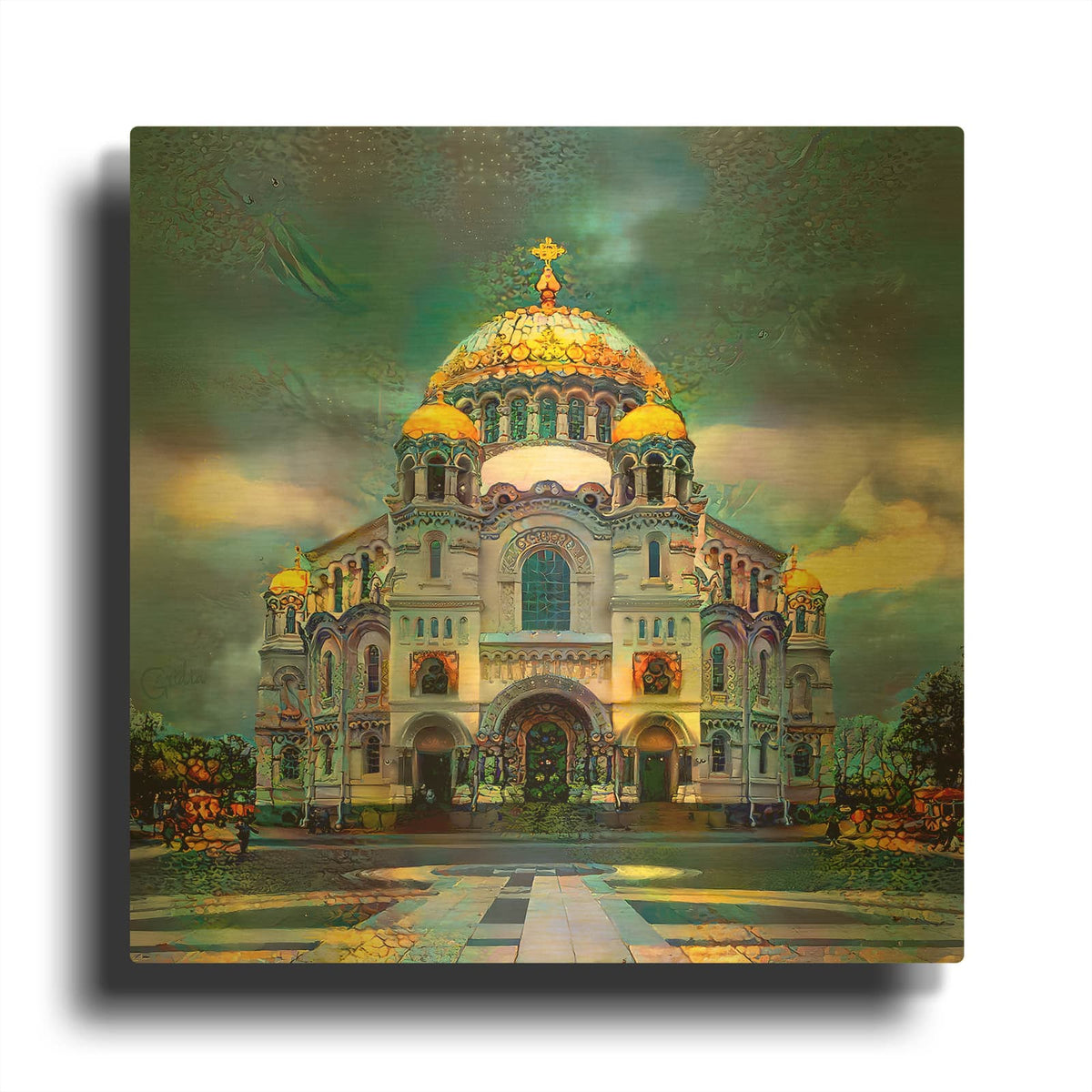'Saint Petersburg Russia Naval cathedral of Saint Nicholas in Kronstadt' By Pedro Gavidia Gold Metal Wall Art