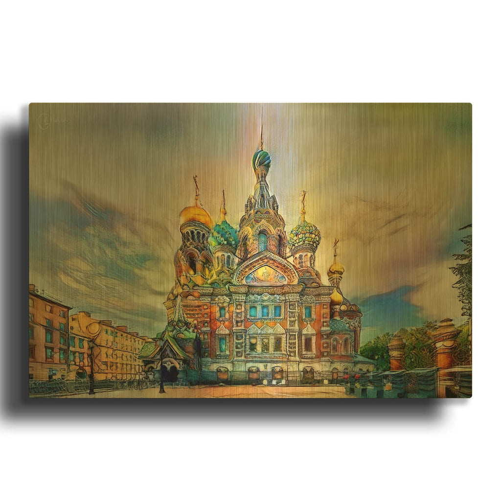 'Saint Petersburg Russia Church of the Savior on Spilled Blood Ver2' By Pedro Gavidia Gold Metal Wall Art