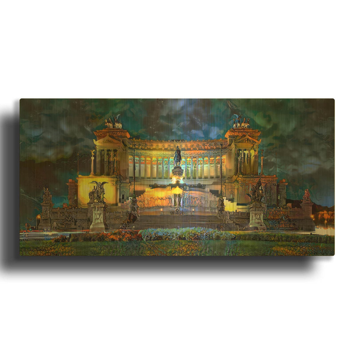 'Rome Italy Victor Emmanuel II National Monument at night' By Pedro Gavidia Gold Metal Wall Art