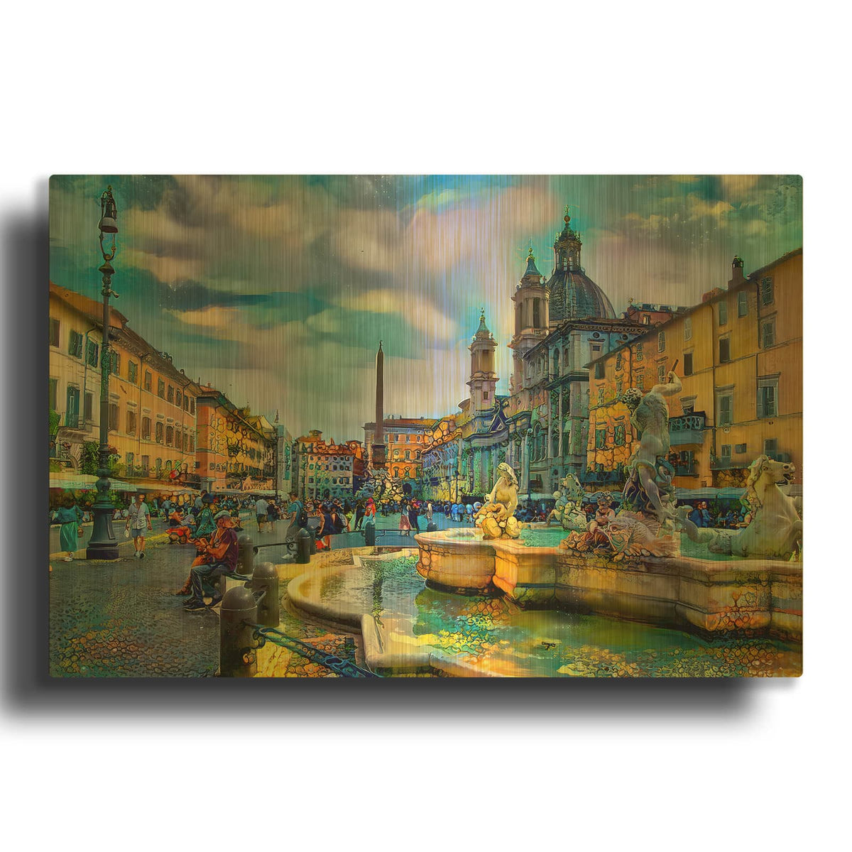 'Rome Italy Piazza Navona' By Pedro Gavidia Gold Metal Wall Art