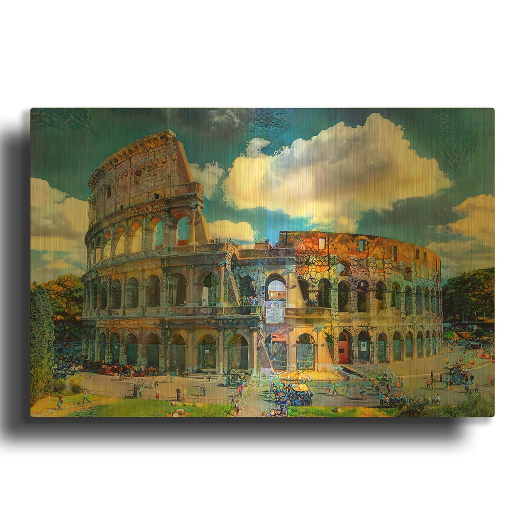 'Rome Italy Colosseum Ver1' By Pedro Gavidia Gold Metal Wall Art