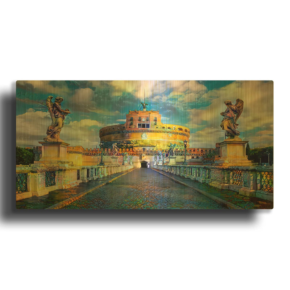 'Rome Italy Castel Sant Angelo Mausoleum of Hadrian' By Pedro Gavidia Gold Metal Wall Art