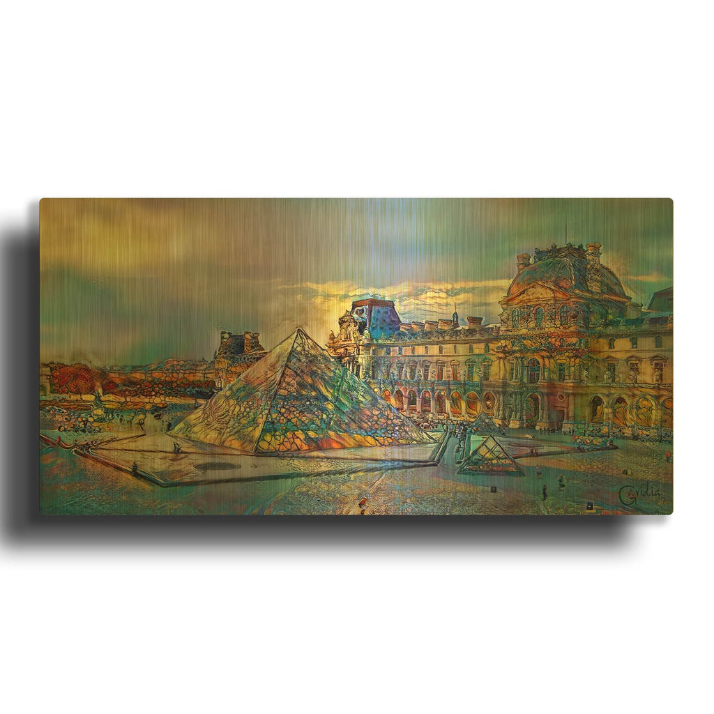 'Paris France Louvre Museum' By Pedro Gavidia Gold Metal Wall Art