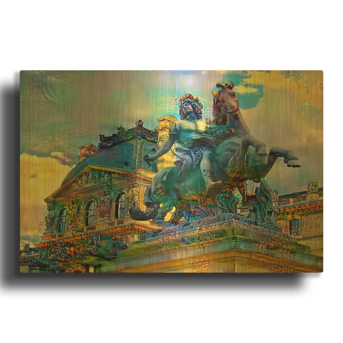 'Paris France Louvre Museum Statue of Louis XIV' By Pedro Gavidia Gold Metal Wall Art