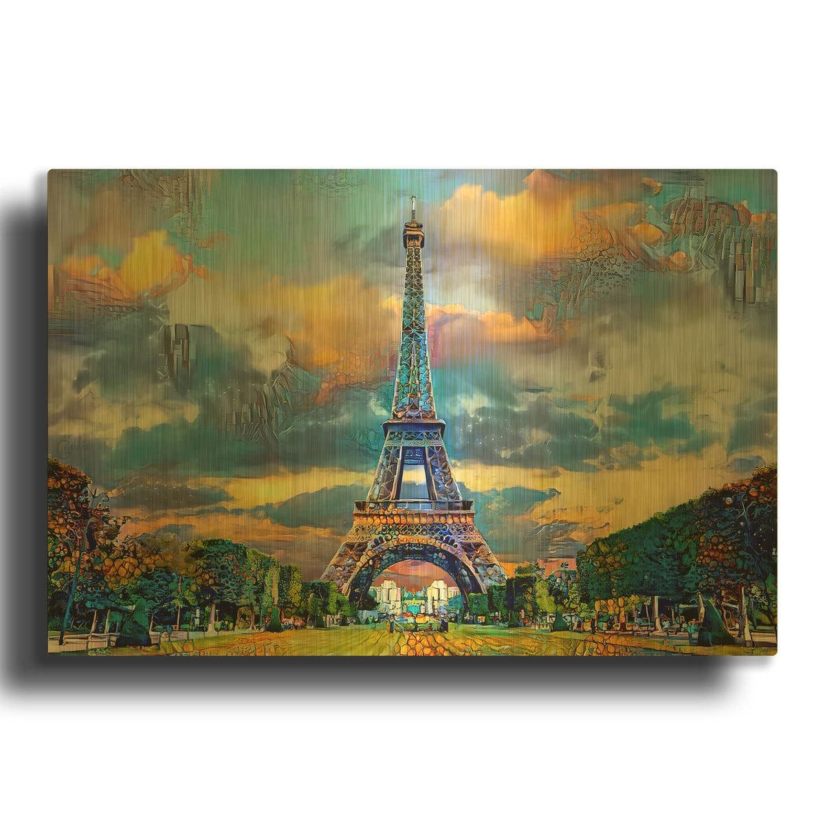 'Paris France Eiffel Tower from Champ de Mars' By Pedro Gavidia Gold Metal Wall Art