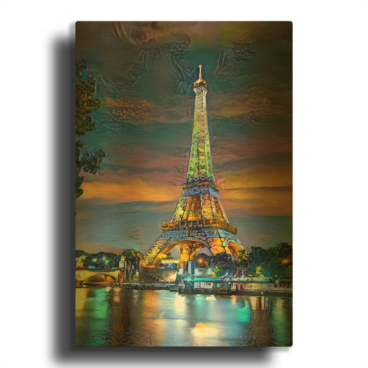 'Paris France Eiffel Tower at sunset' By Pedro Gavidia Gold Metal Wall Art