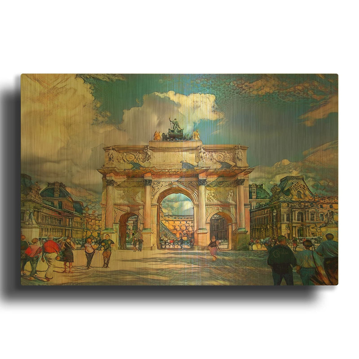'Paris France Arch of Carrousel' By Pedro Gavidia Gold Metal Wall Art