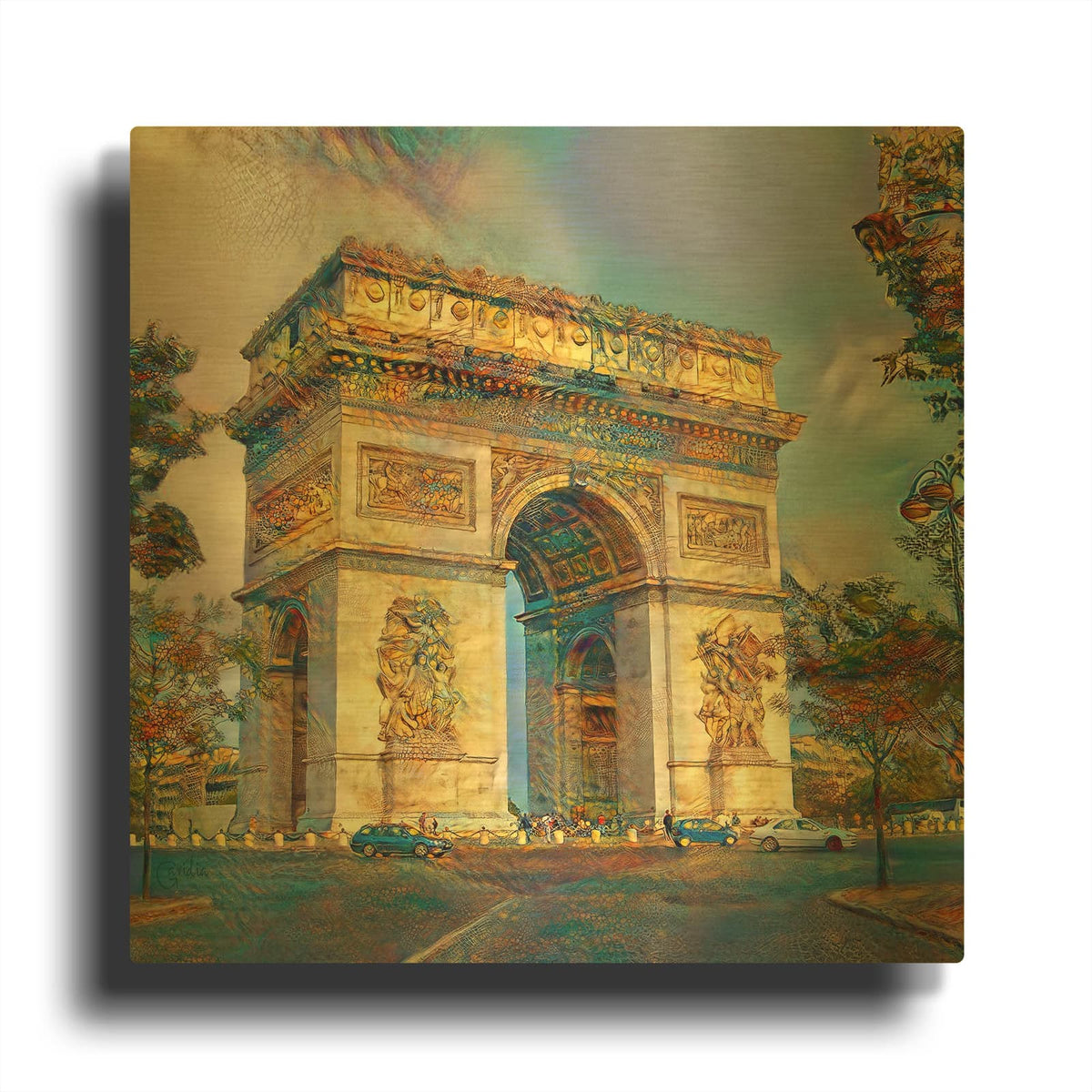 'Paris France Arc de Triomphe' By Pedro Gavidia Gold Metal Wall Art