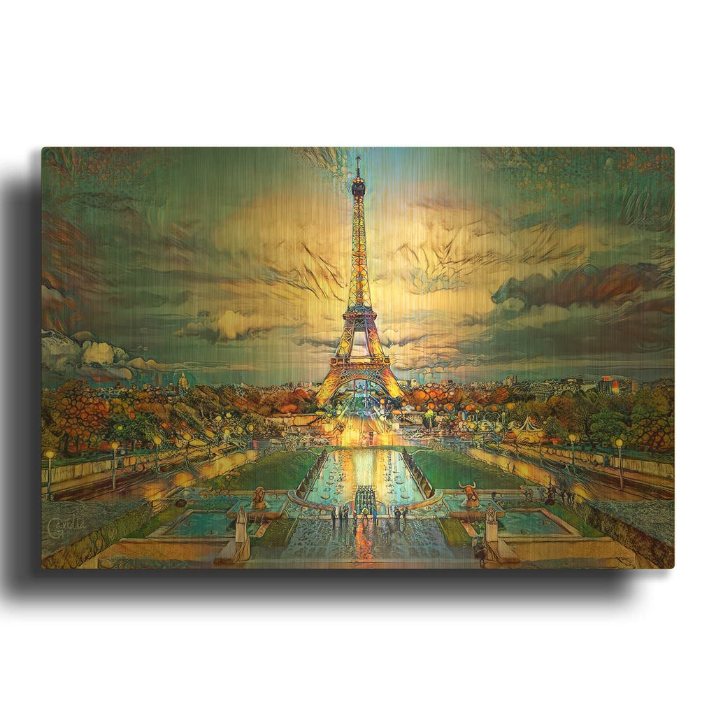 'Paris France Fontaines de Chaillot and Eiffel Tower seen from the Place du Trocadero' By Pedro Gavidia Gold Metal Wall Art