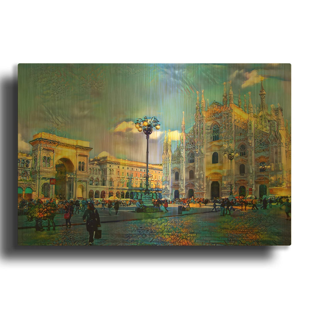 'Milan Italy Piazza del Duomo' By Pedro Gavidia Gold Metal Wall Art