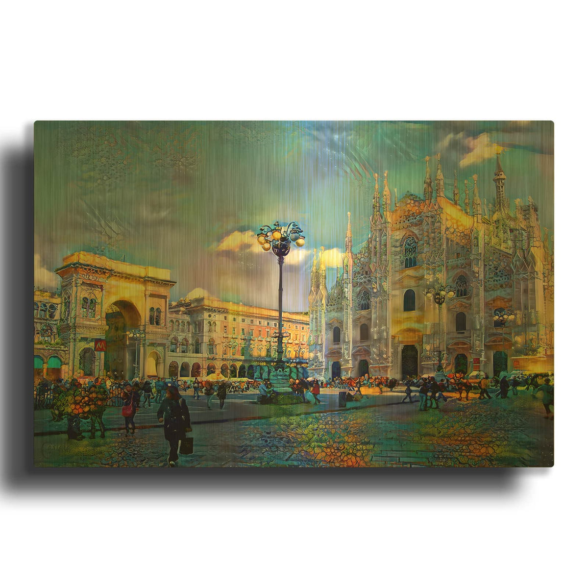 'Milan Italy Piazza del Duomo' By Pedro Gavidia Gold Metal Wall Art