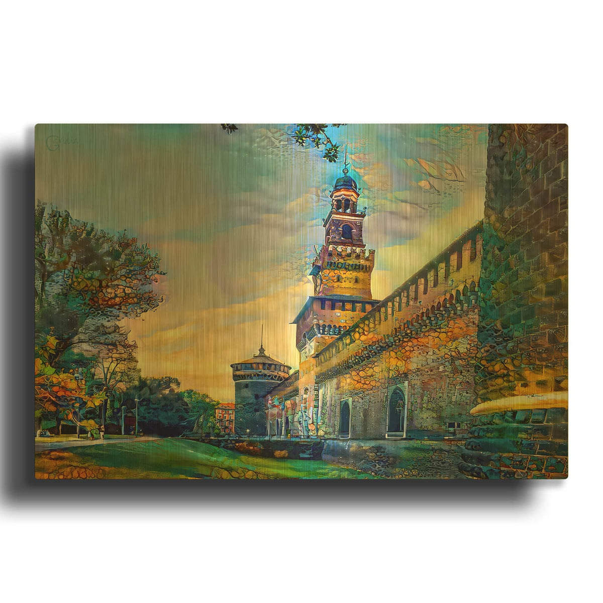 'Milan Italy Castello Sforzesco' By Pedro Gavidia Gold Metal Wall Art