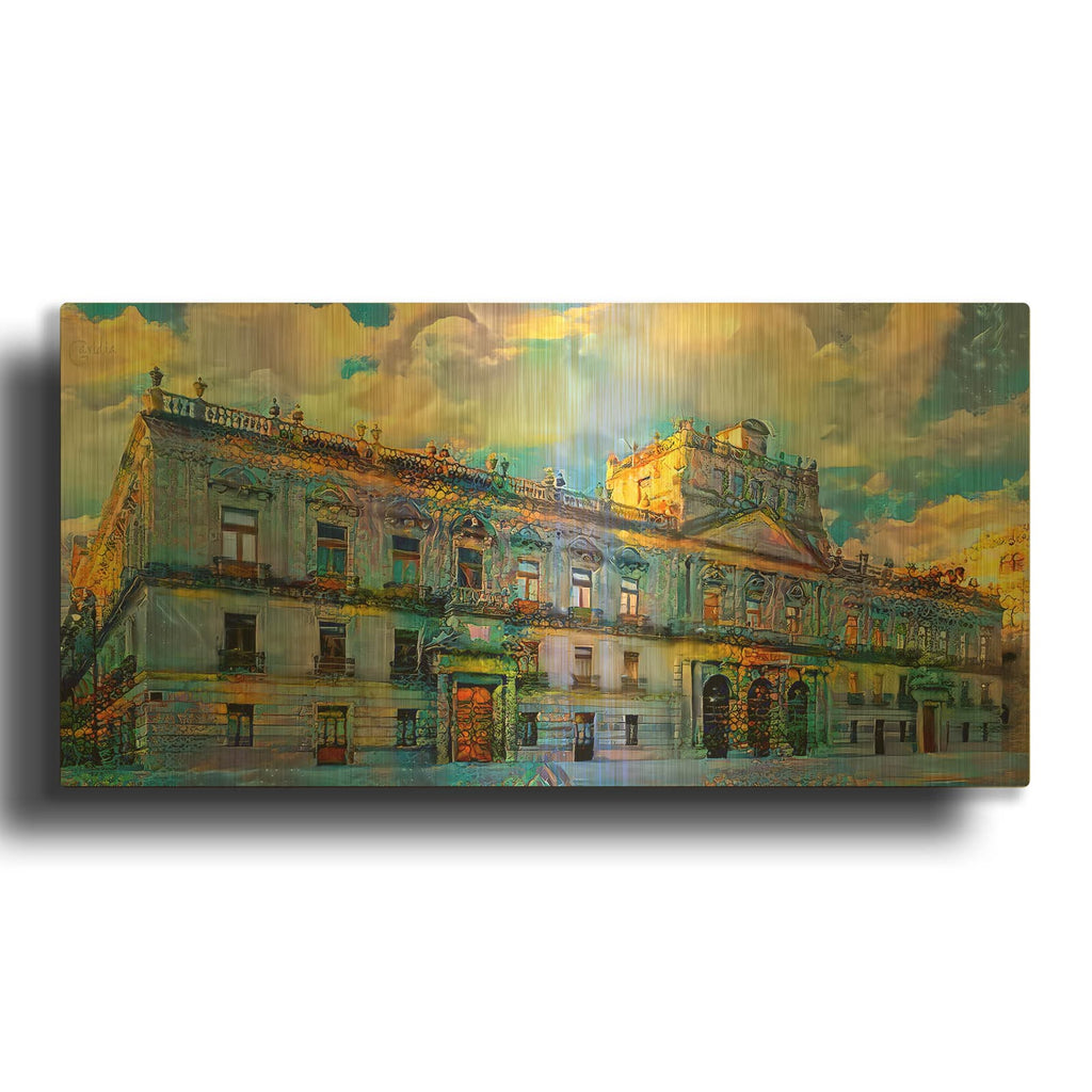 'Mexico City Palace of Mines' By Pedro Gavidia Gold Metal Wall Art