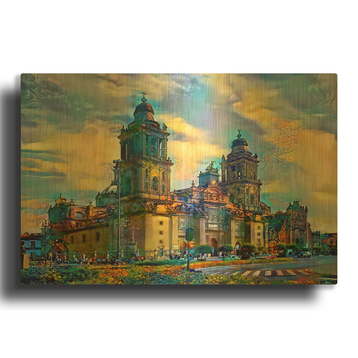 'Mexico City Metropolitan Cathedral' By Pedro Gavidia Gold Metal Wall Art