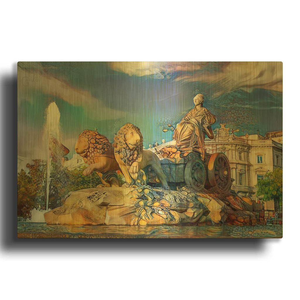 'Madrid Spain Cibeles Fountain' By Pedro Gavidia Gold Metal Wall Art