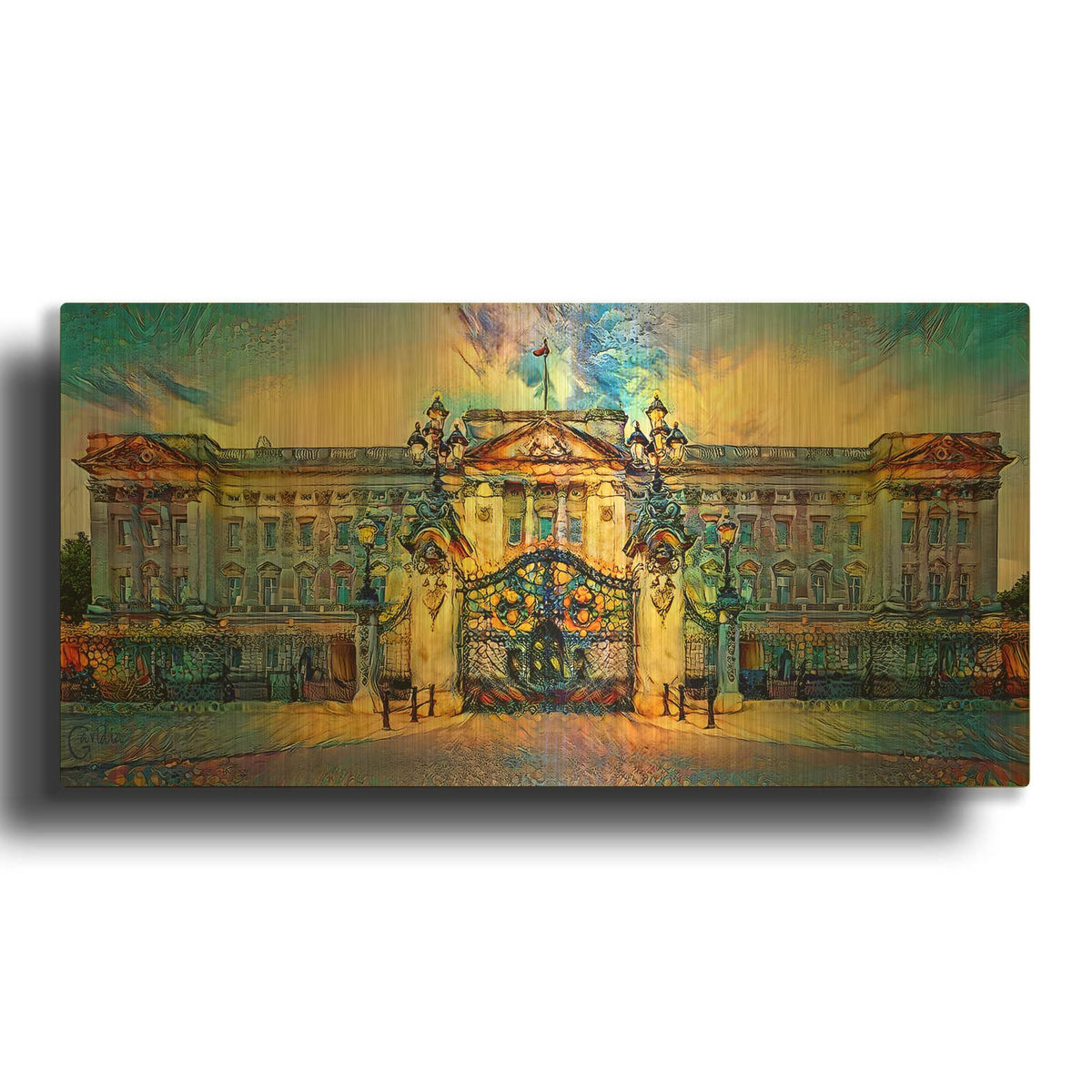 'London England Buckingham Palace' By Pedro Gavidia Gold Metal Wall Art