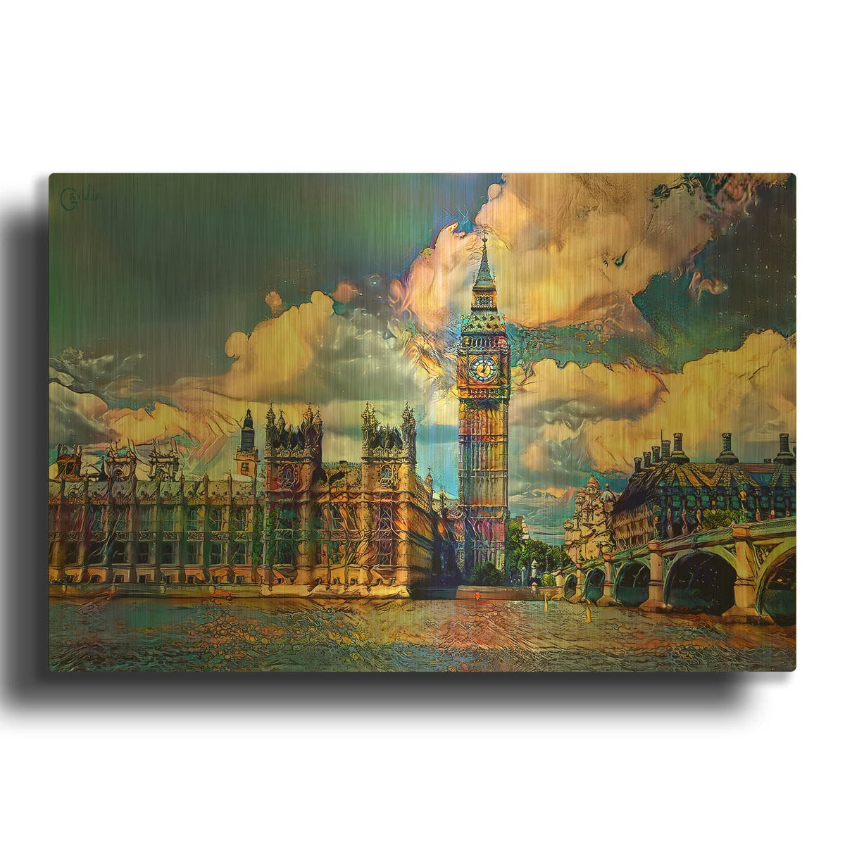 'London England Big Ben and Parliament' By Pedro Gavidia Gold Metal Wall Art