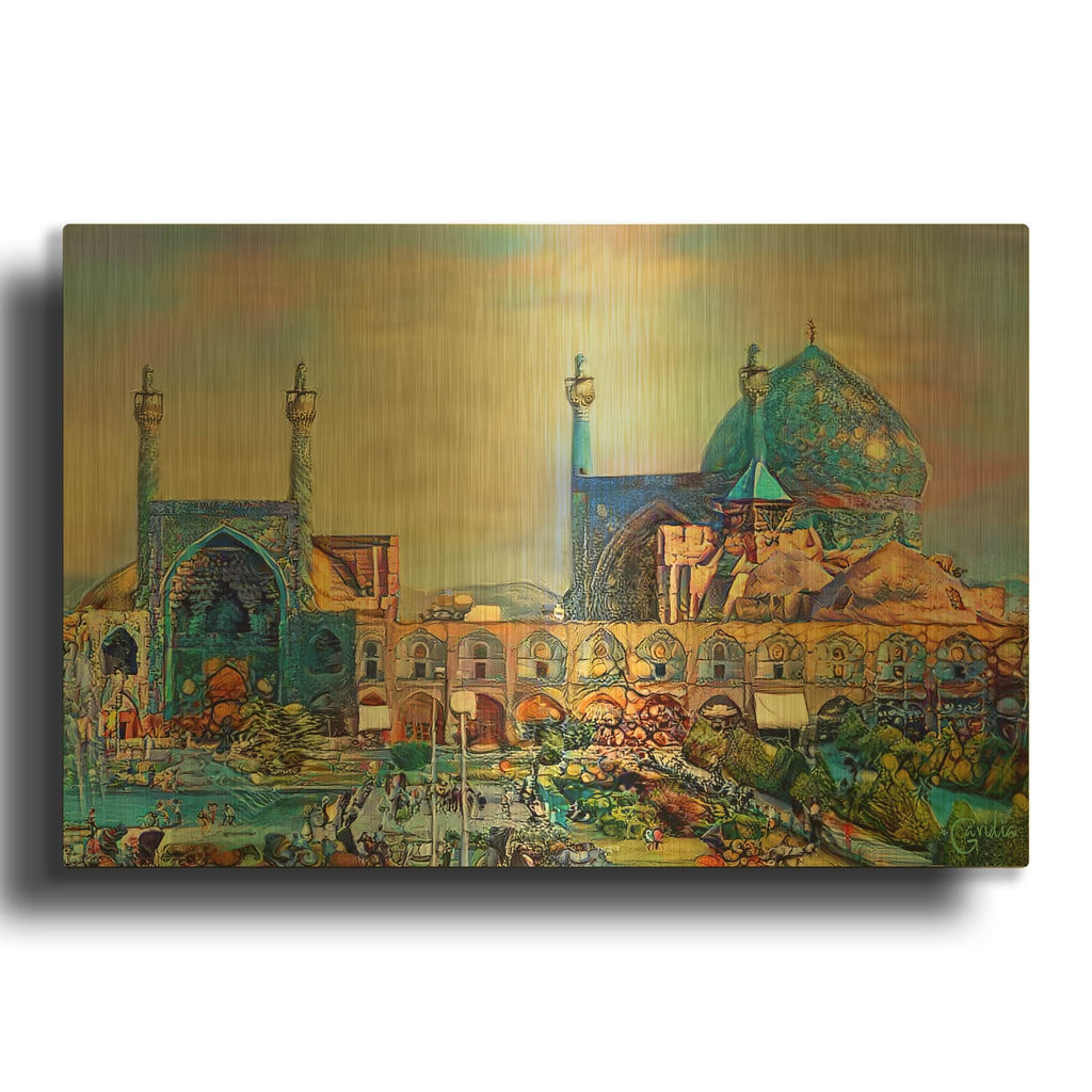'Isfahan Iran Imam Khomeini Mosque' By Pedro Gavidia Gold Metal Wall Art