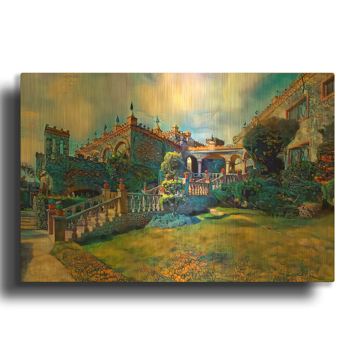 'Guanajuato Mexico Castillo de Santa Cecilia staircase' By Pedro Gavidia Gold Metal Wall Art