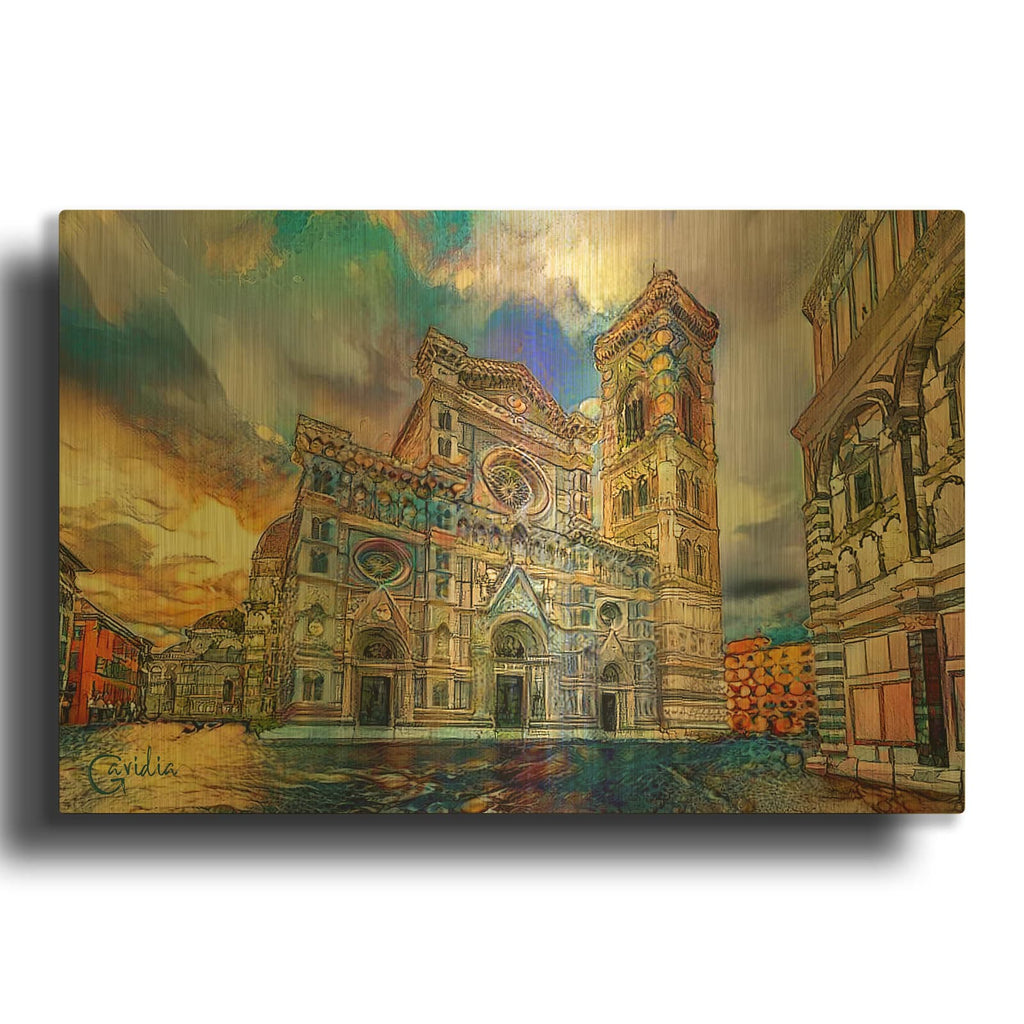 'Florence Italy Cathedral of Saint Mary of the Flower 2' By Pedro Gavidia Gold Metal Wall Art