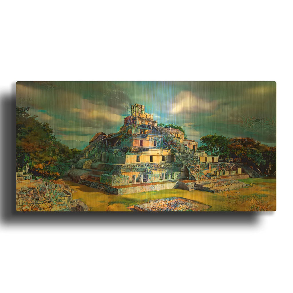 'Campeche Mexico Edzna Pyramid' By Pedro Gavidia Gold Metal Wall Art
