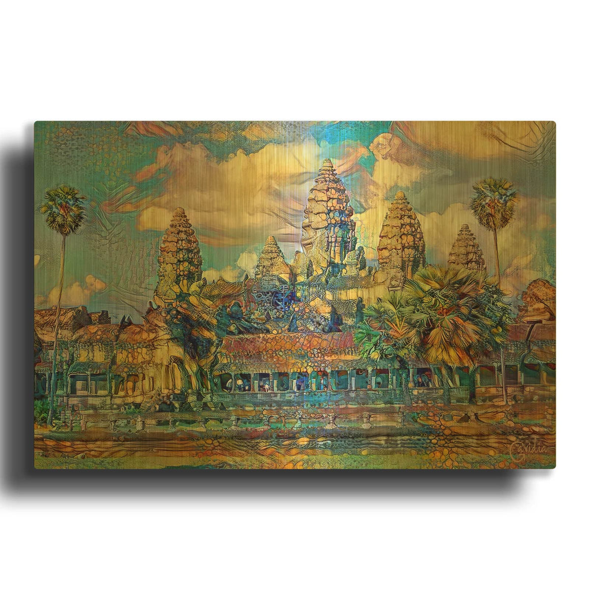 'Cambodia Angkor Wat' By Pedro Gavidia Gold Metal Wall Art