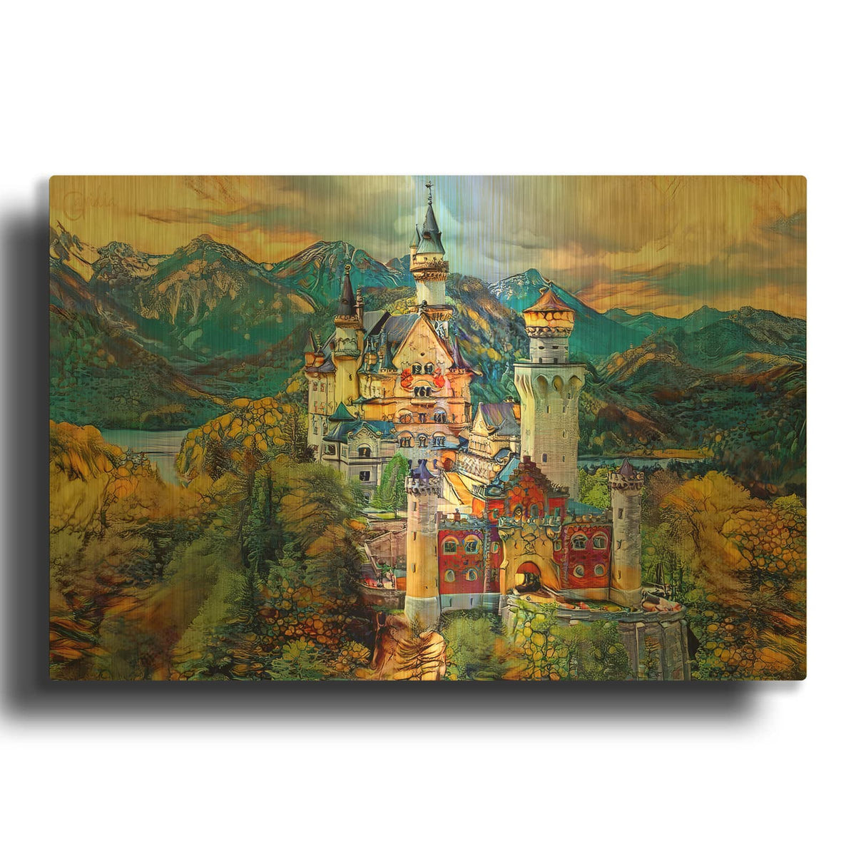 'Baviera Fussen Germany Neuschwanstein castle' By Pedro Gavidia Gold Metal Wall Art