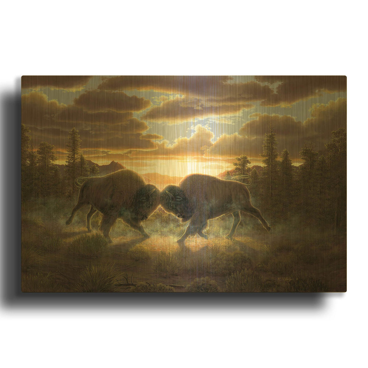 'Buffalo' By R. Hed Gold Metal Wall Art