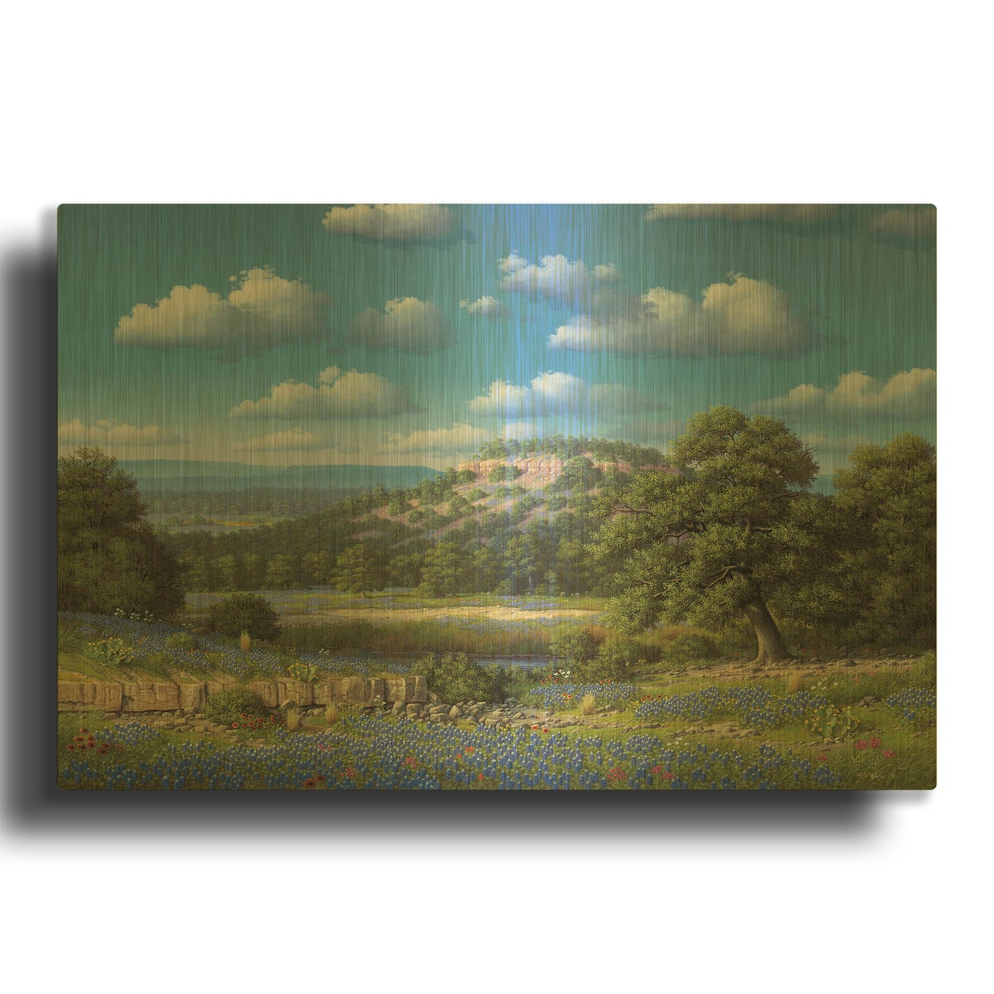 'Blue Bonnet Hill' By R. Hed Gold Metal Wall Art