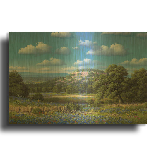 'Blue Bonnet Hill' By R. Hed Gold Metal Wall Art